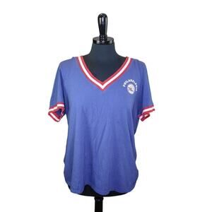 '47 Philadelphia 76ers V Neck Jersey T Shirt Retro Cotton Blue Stripes